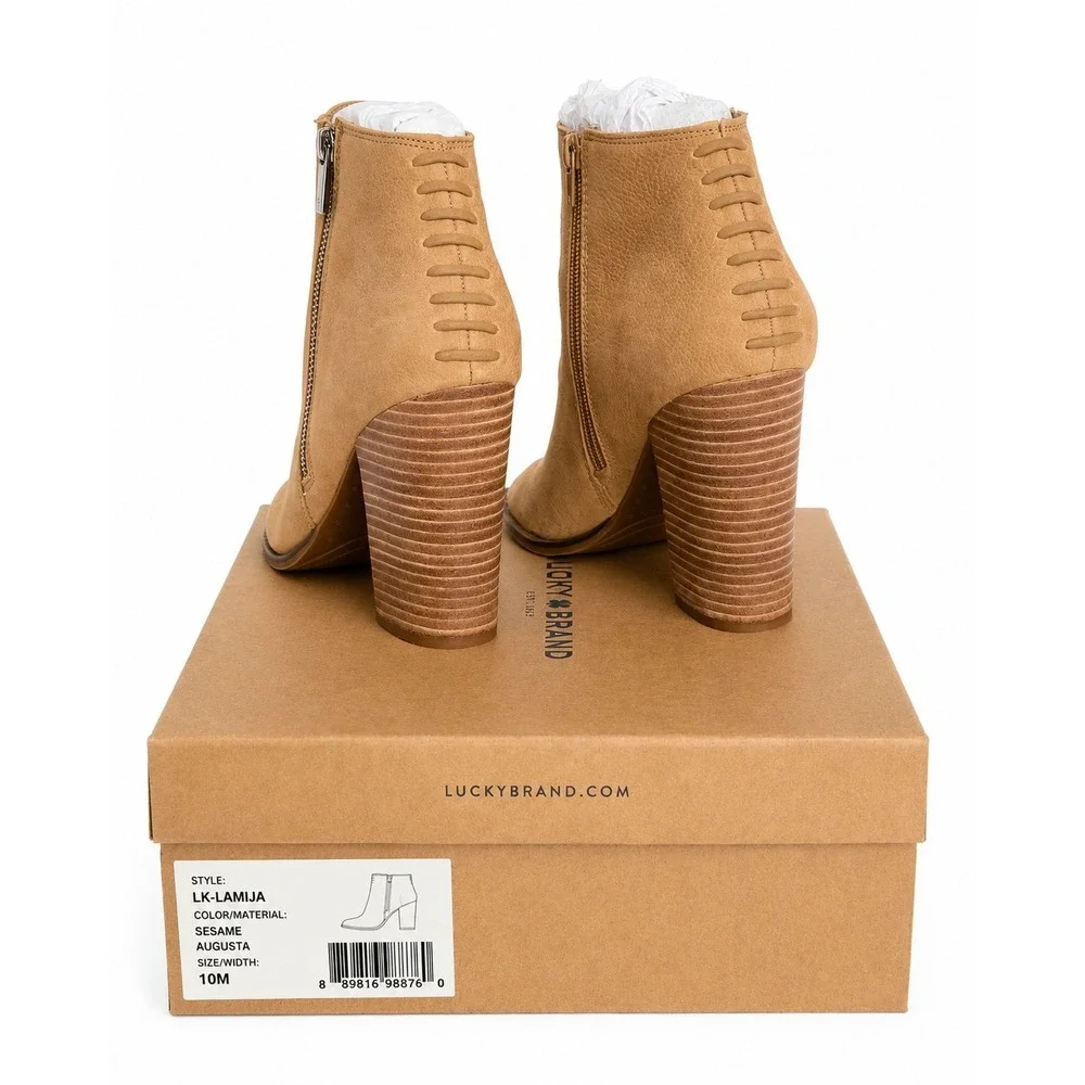 Lucky Brand Lamija Peep Toe Ankle Booties Women's Size 10M Sesame Augusta Block